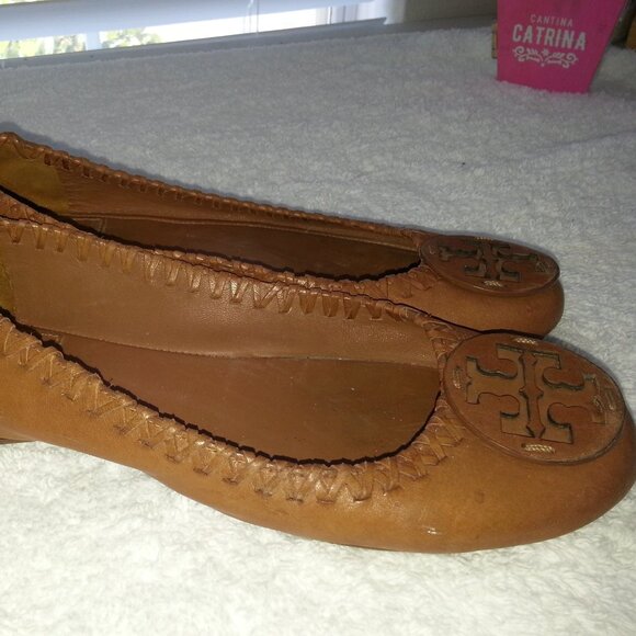 Brown Leather Tory Burch Ballet Flats Well Worn - Picture 5 of 9